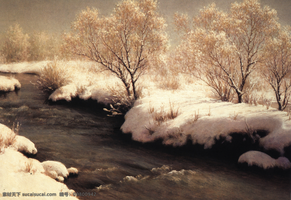 冬季 绘画书法 美术绘画 设计图库 摄影图库 文化艺术 油画风景 冬天2 家居装饰素材