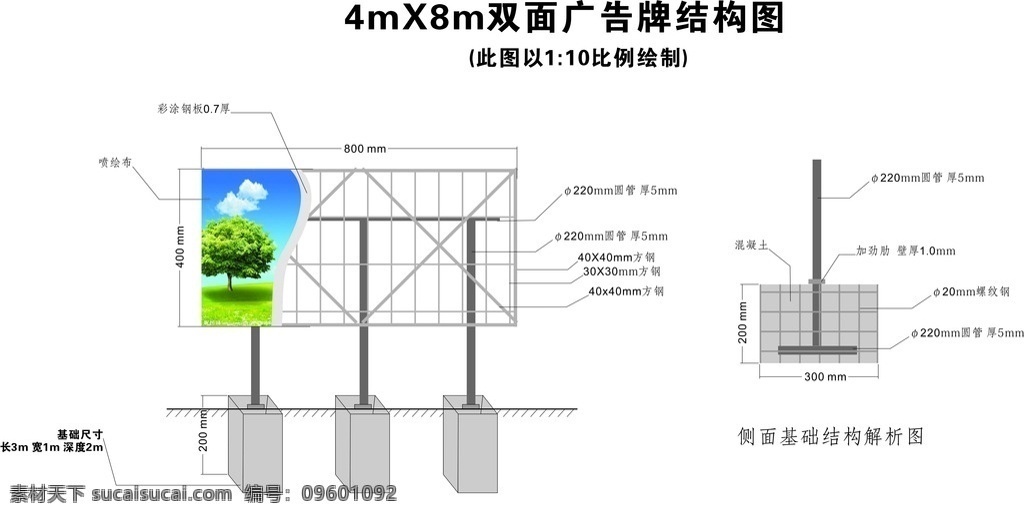 三 立柱 双面 广告牌 结构图 小型高炮 施工图 基础图 室外广告设计