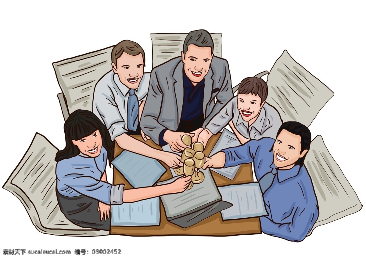 手绘 公司 上班 聚会 人们 卡通 聚餐 开会 讨论 海报配图