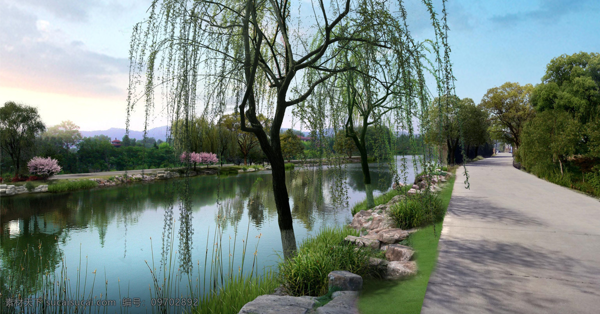 生态 驳岸 效果图 生态河道 乡村河道 生态河岸 生态驳岸 河岸 景观设计 ctxgt01 环境设计