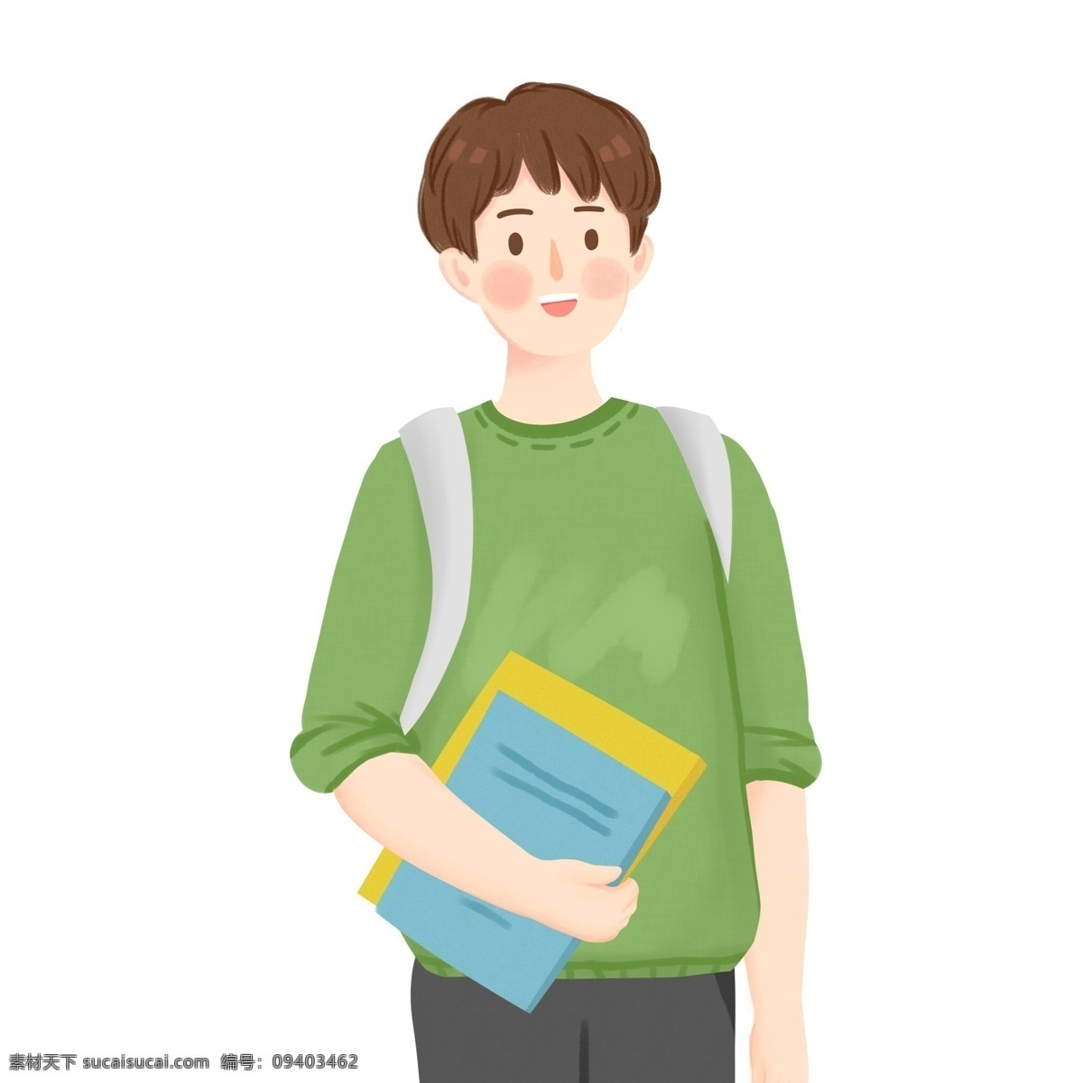 手绘 卡通 男孩 图案 元素 书本 学生 人物 设计元素 简约 元素装饰 psd元素