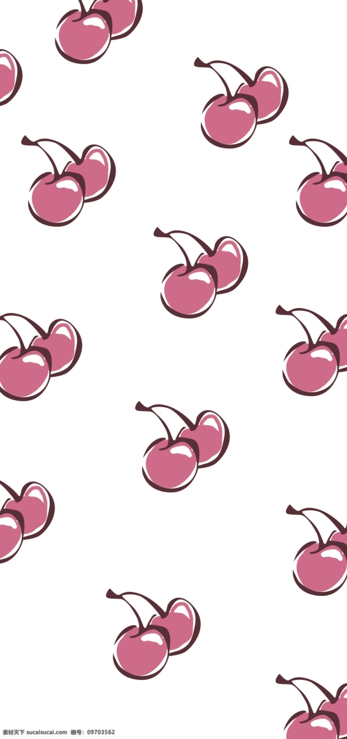 手机壳图案 樱桃 卡通樱桃 粉色背景 樱桃海报 绿叶 卡片海报 手绘 水彩