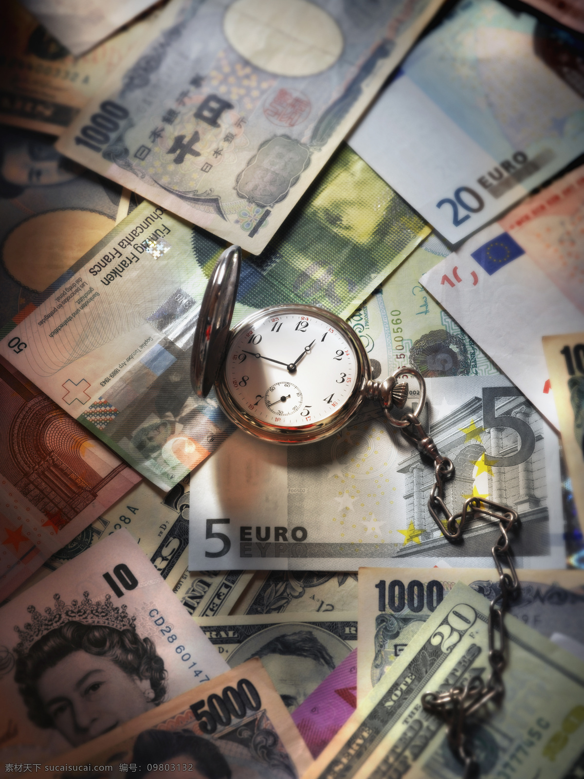 时间 金钱 金融货币 钞票 钱 纸币 美元 财富 时间与金钱 怀表 日元 商务金融