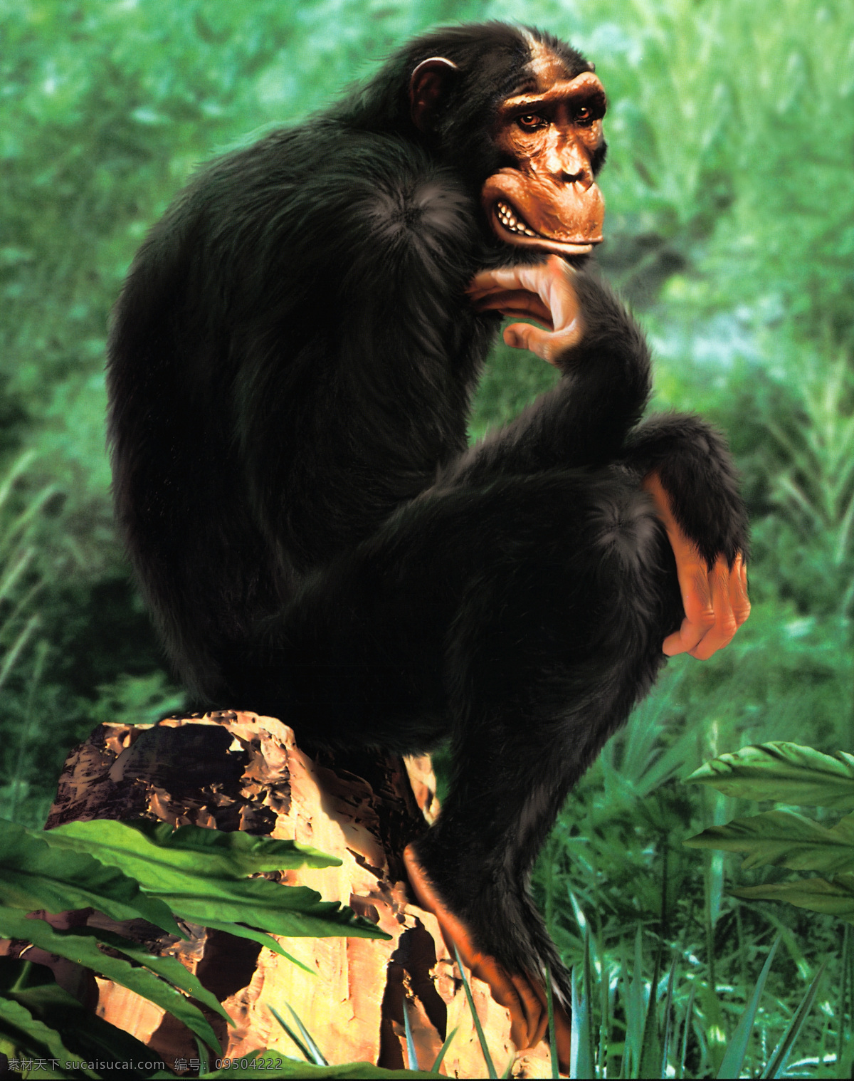 超 写实 黑猩猩 油画 猴子 绘画书法 思考者 文化艺术 猩猩 智慧 罗丹 灵长类 装饰素材