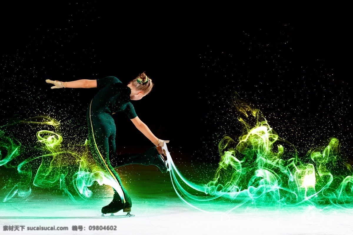 绿色 光线 下 花样滑冰 女孩 烟雾 美女 体育运动 生活百科