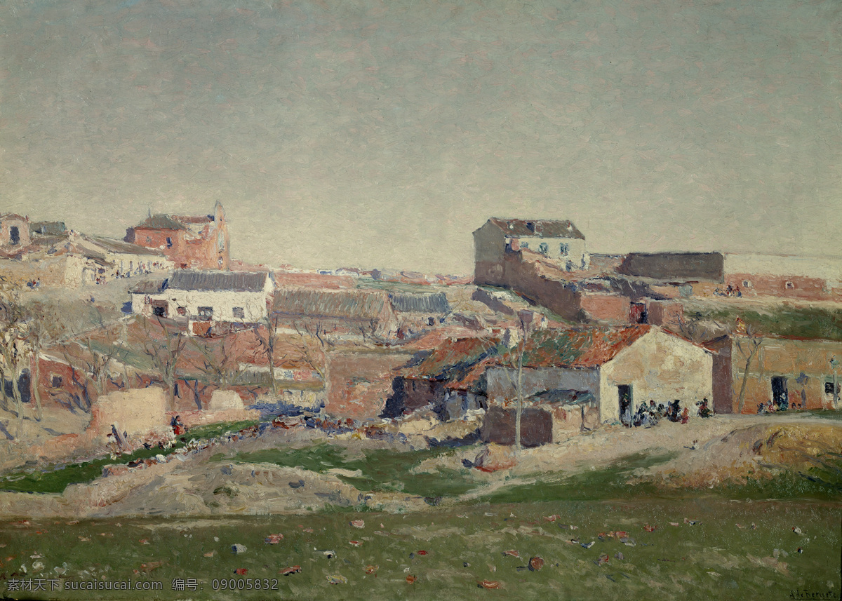 1906 大师 画家 古典 画 建筑 景物 装饰画 油画 vistas bellas barrio de aureliano moret y beruete 人物 高清 西方 国外 现代 家居装饰素材