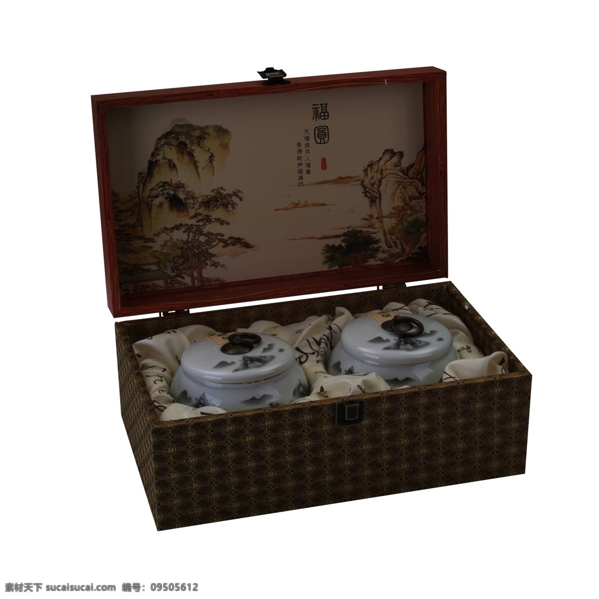 灰色 立体 茶叶 箱子 元素 创意 纹理 花纹 盒子 包装 白色 瓷器 装饰 圆润 山水画 风景 大自然