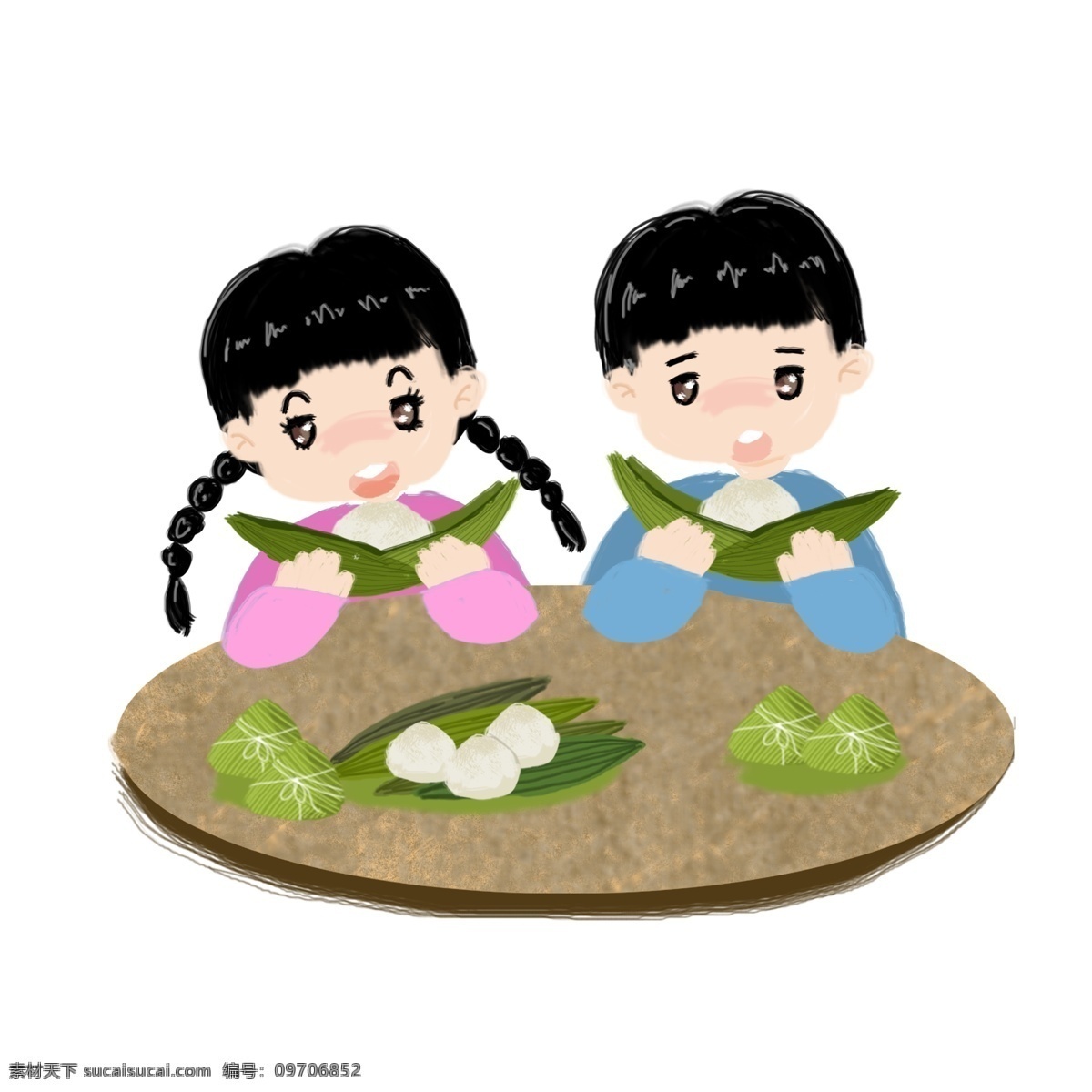 端午节 吃 粽子 小孩 原创 手绘 彩绘 插图 平面装饰 海报装饰 无背景 免抠 卡通 通用