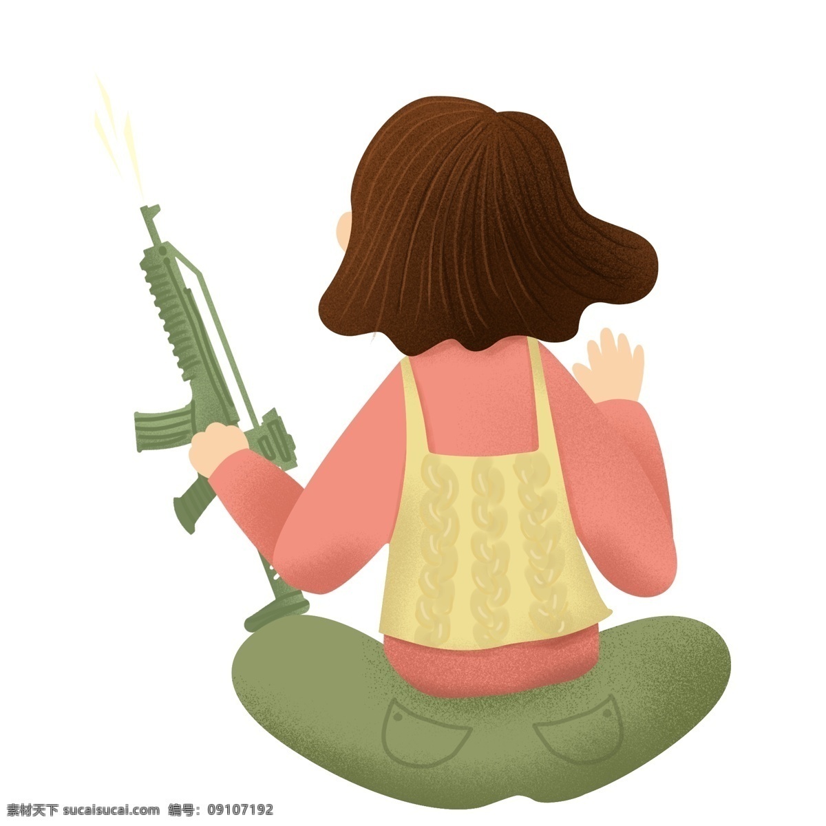 彩绘 玩 吃 鸡 游戏 女孩 插画 商用 元素 少女 手枪 吃鸡 人物背影设计