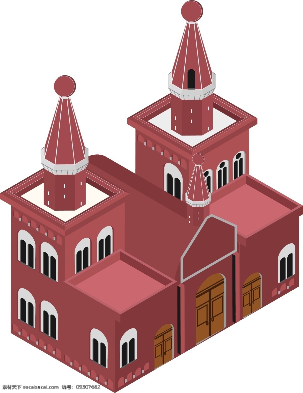 d 红色 教堂 场景 线性 建筑 ai素材 线性建筑 2.5d