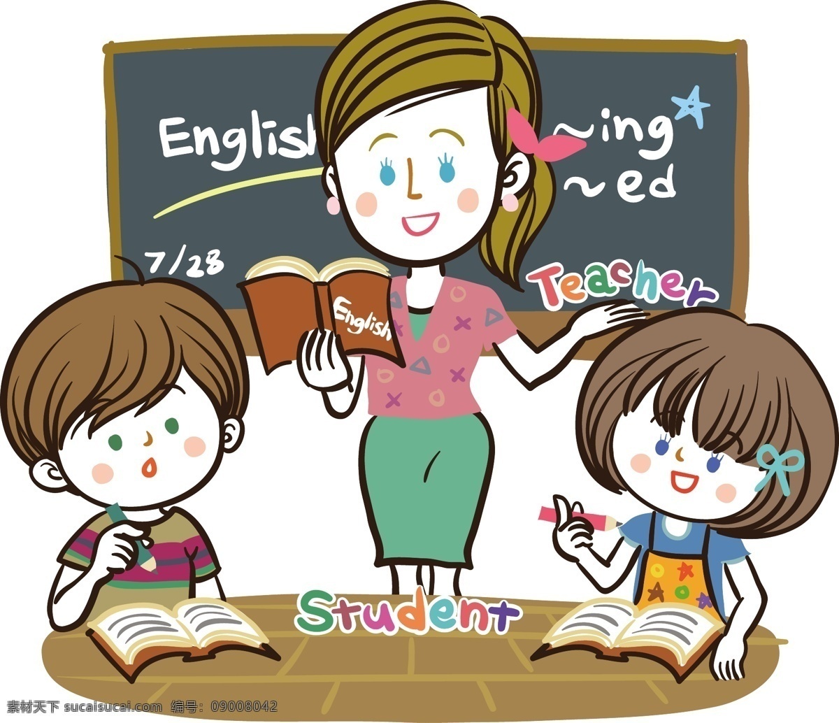 正在 上课 孩子 老师 听课 学习 卡通人物 卡通插画 卡通动漫 儿童幼儿 矢量人物 矢量素材 白色