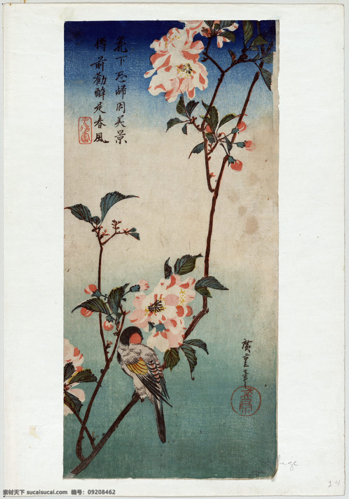 日本 浮世绘 风格 花鸟 油画