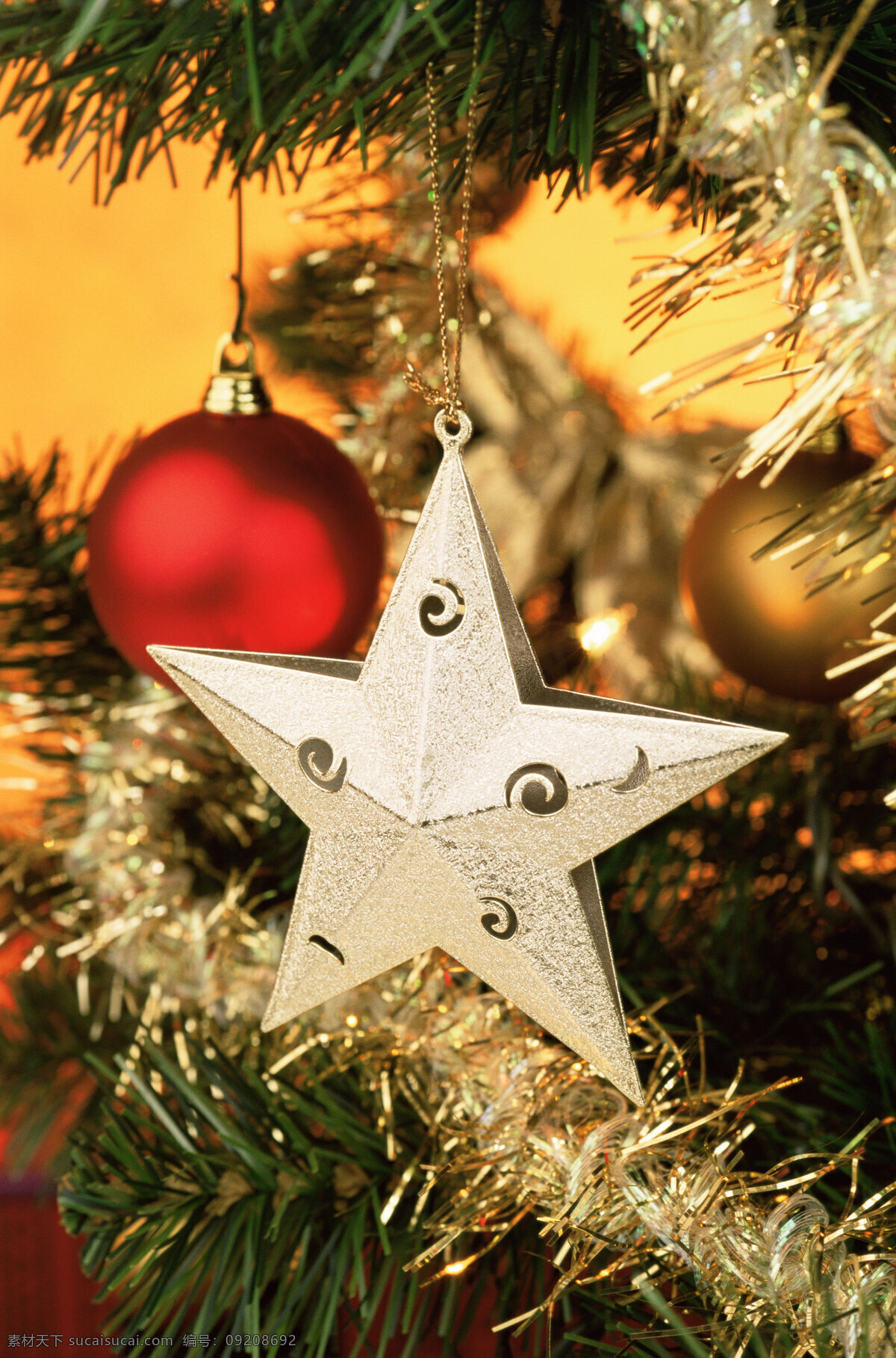 耶诞 节 圣诞节 装饰品 星星 银色 金星 节日素材