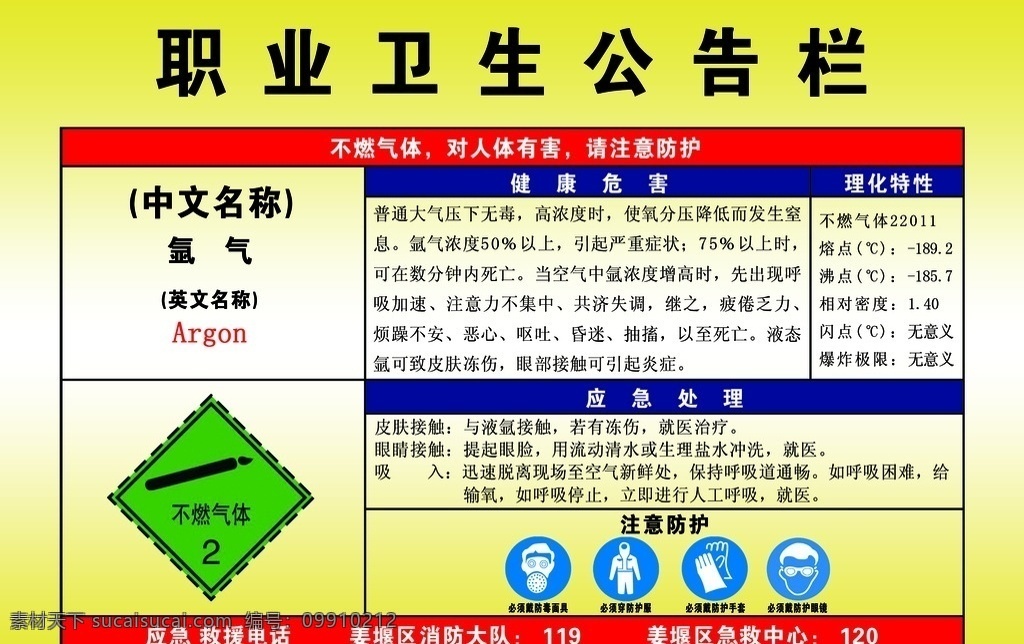 安全警示展板 职业卫生公告 气体 不燃气体 安全 警示 安全标识 展板模板