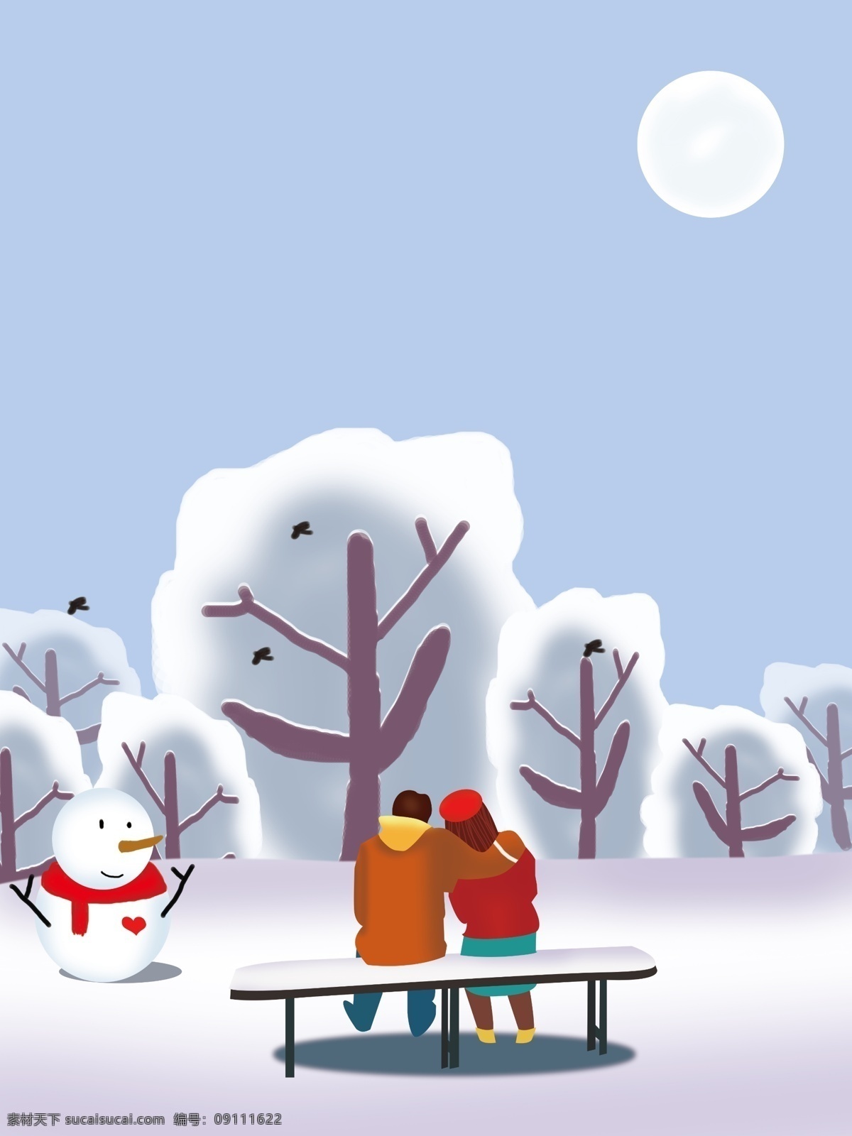 冬季 雪人 情侣 背景 冬季背景 浪漫 冬天 广告背景 冬季素材 psd背景 背景展板