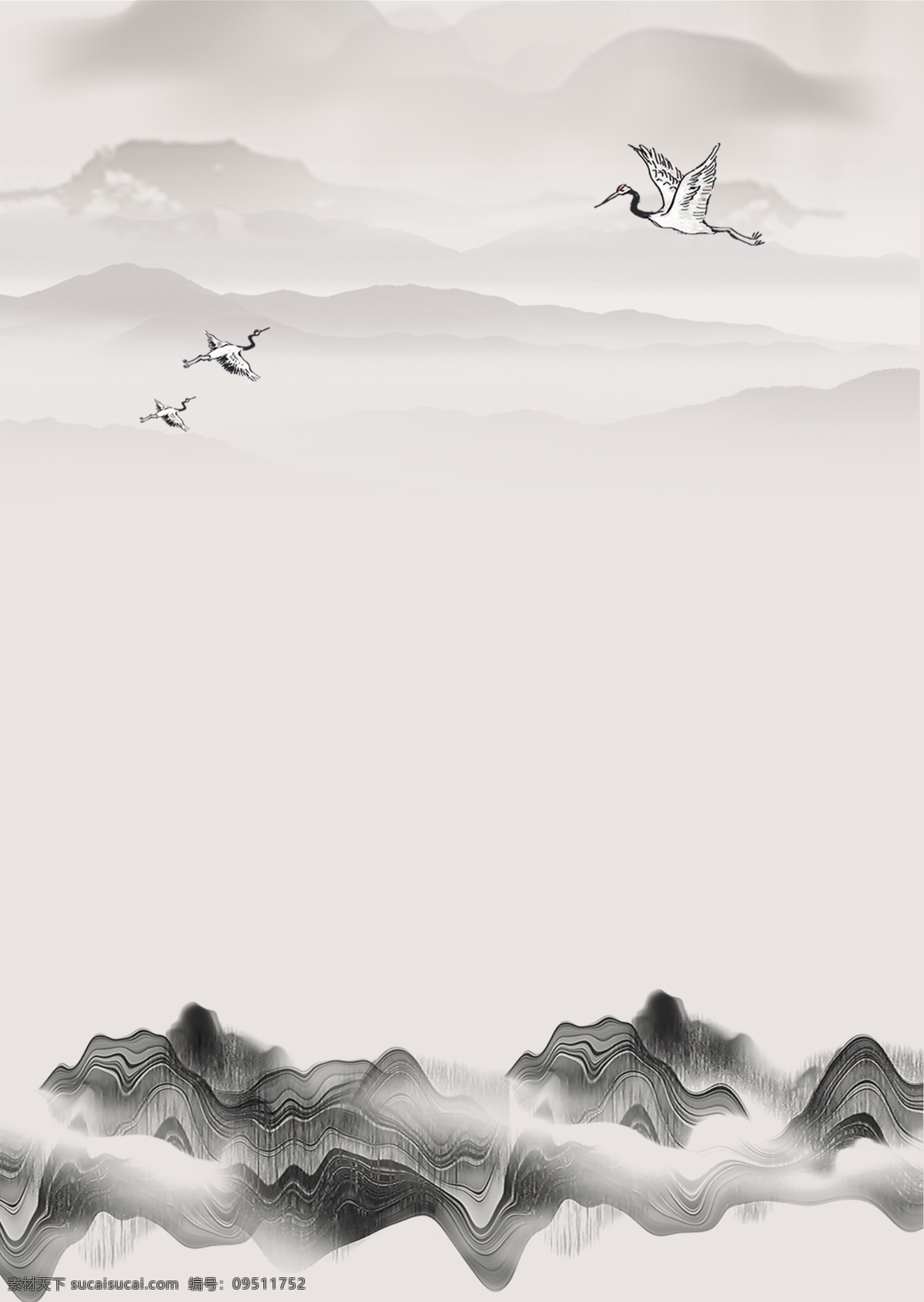 简略 山水 墨水 传统 海报 背景 肝药 群山 石 白鹤 毛板