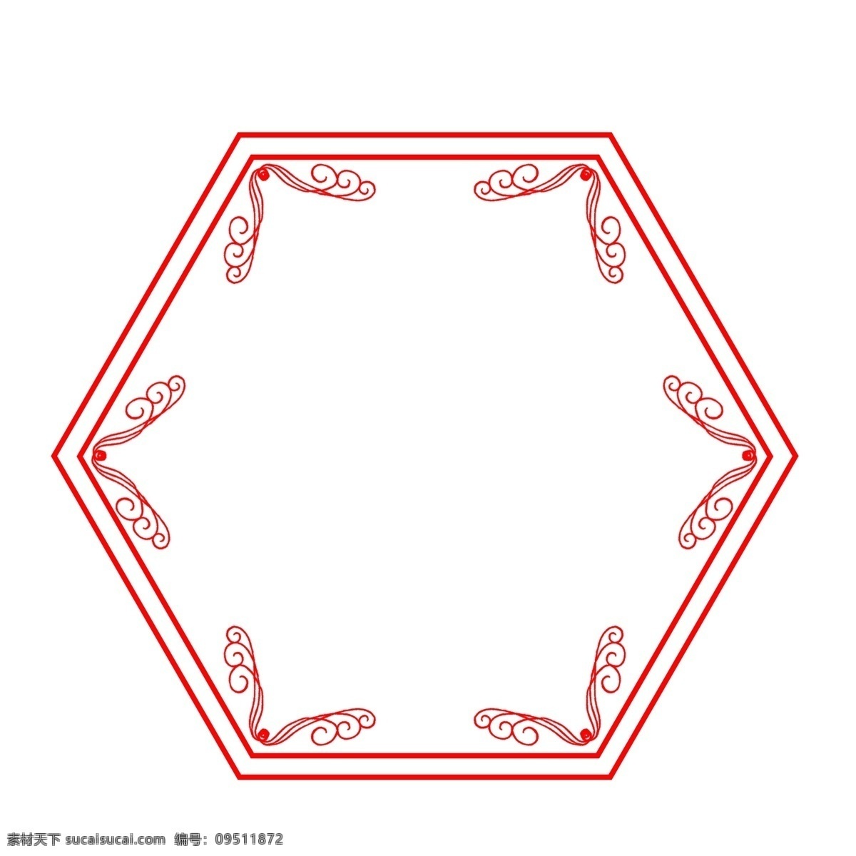 六边形 花纹 边框 插画 中国风 红色 中式 吉祥边框 花纹边框 复古边框
