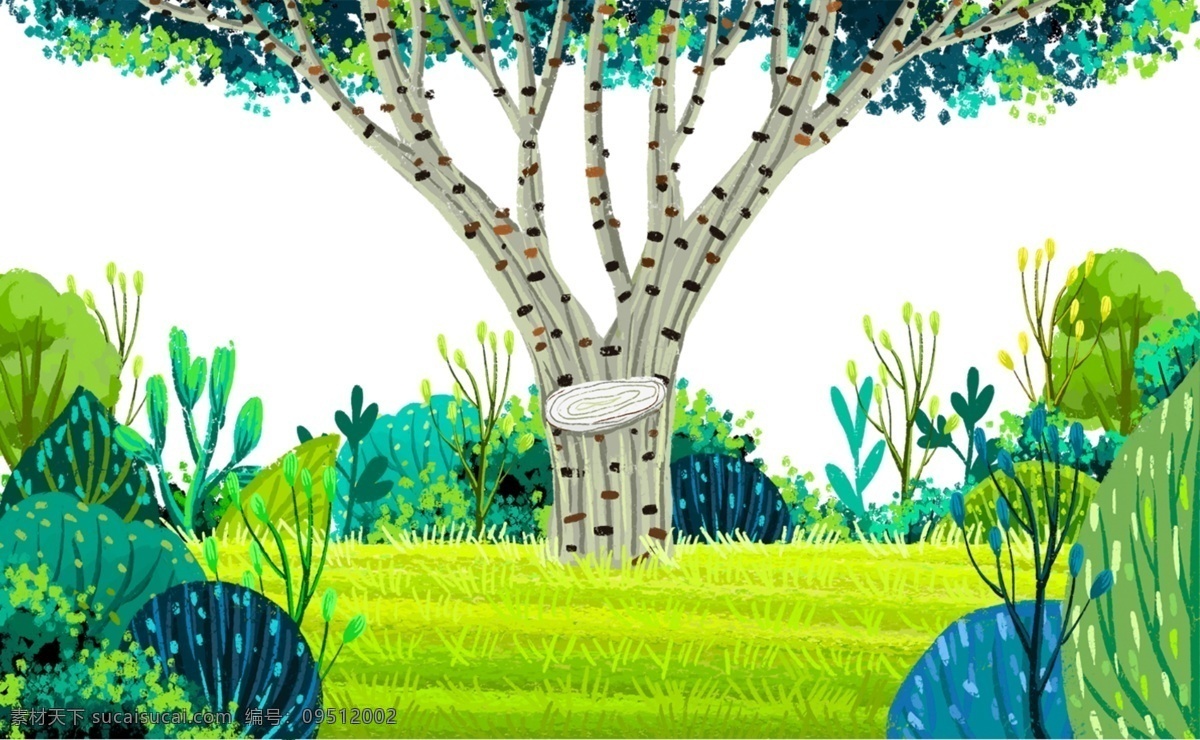 手绘 森林 景色 创意 绿植 免 扣 元素 图案装饰设计 广告插画 森林景色 海报插画 精美插画 小清新 卡通 简约 边框