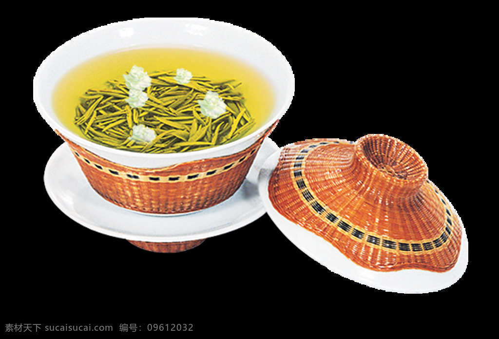 简约 古雅 红褐色 花纹 茶杯 产品 实物 茶水 产品实物 绿色茶叶 清新风格