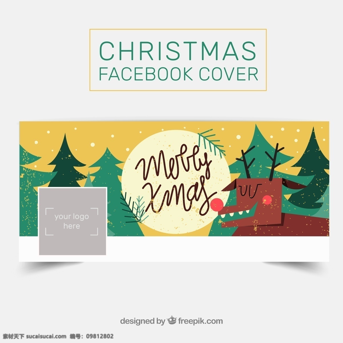圣诞 驯鹿 脸 书 封面 矢量 脸书 彩色 精美 白色