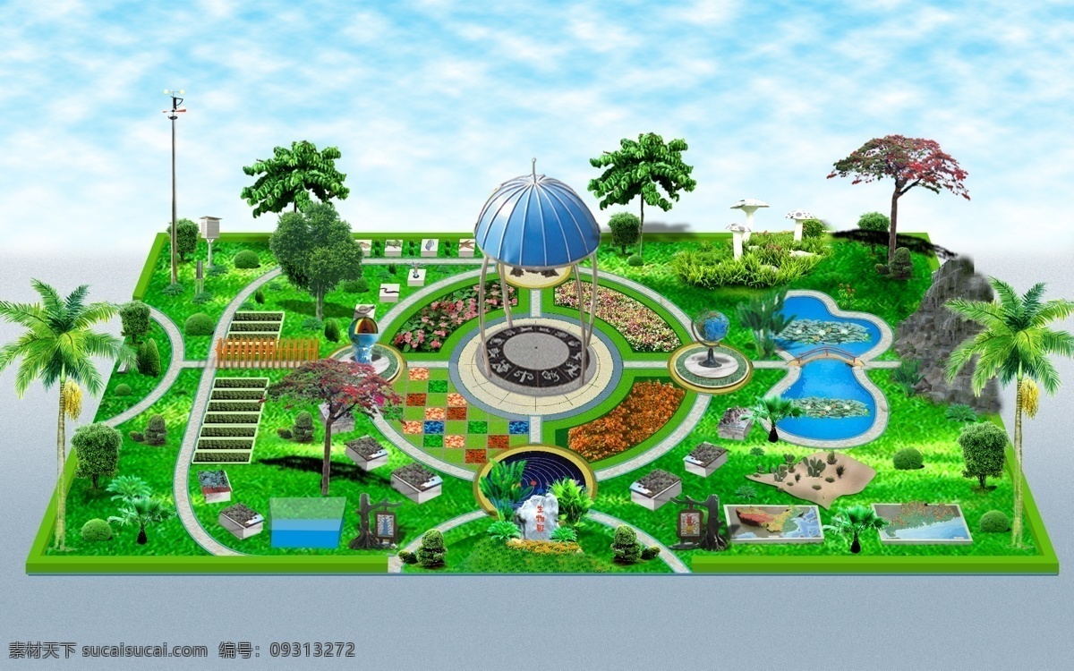 生态园 生物园 地理园 园林 绿化 仿真模型 蘑菇厅 草地 植物 分层 源文件
