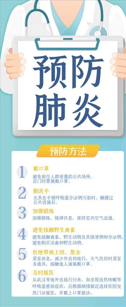 冠状 病毒 防疫 展架 易拉宝 防控 疫情 宣传 戴口罩 公益 冠状病毒 肺炎 图解 科普 症状 武汉 医学 医院 听诊器 蓝色 医疗 医生 知识 展板 海报 冠状病毒防疫
