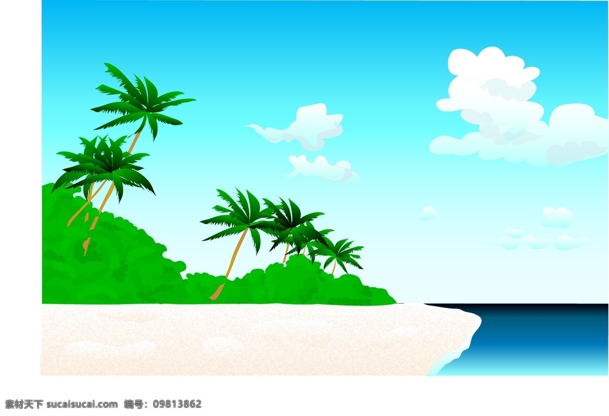 图案免费下载 风景 海边 天空 图案 椰树 矢量图 其他矢量图