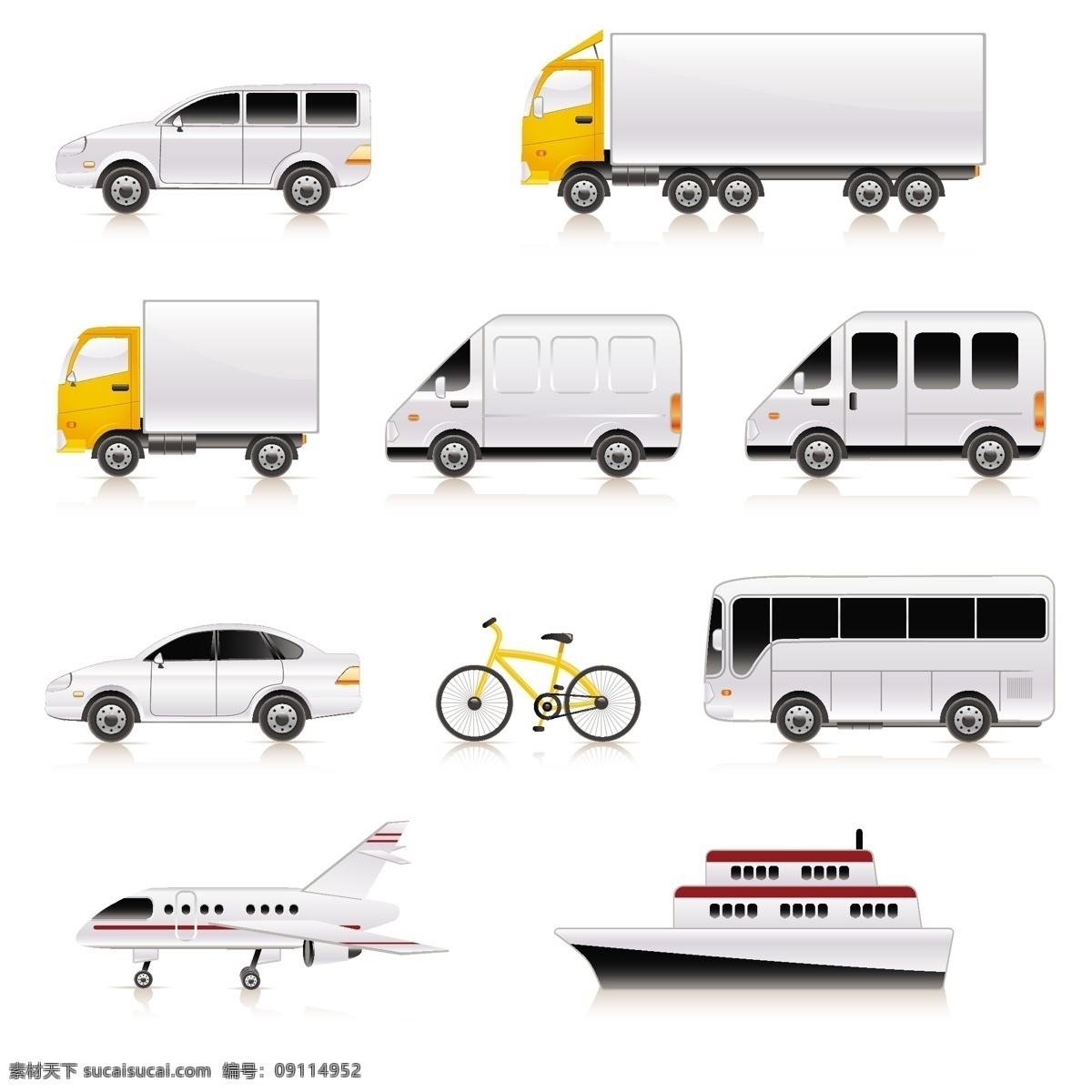 交通工具 矢量 交通工具矢量 交通工具素材 汽车 卡车 货车 轿车 脚车 脚踏车 巴士 飞机 民航飞机 船 共享设计矢量 现代科技