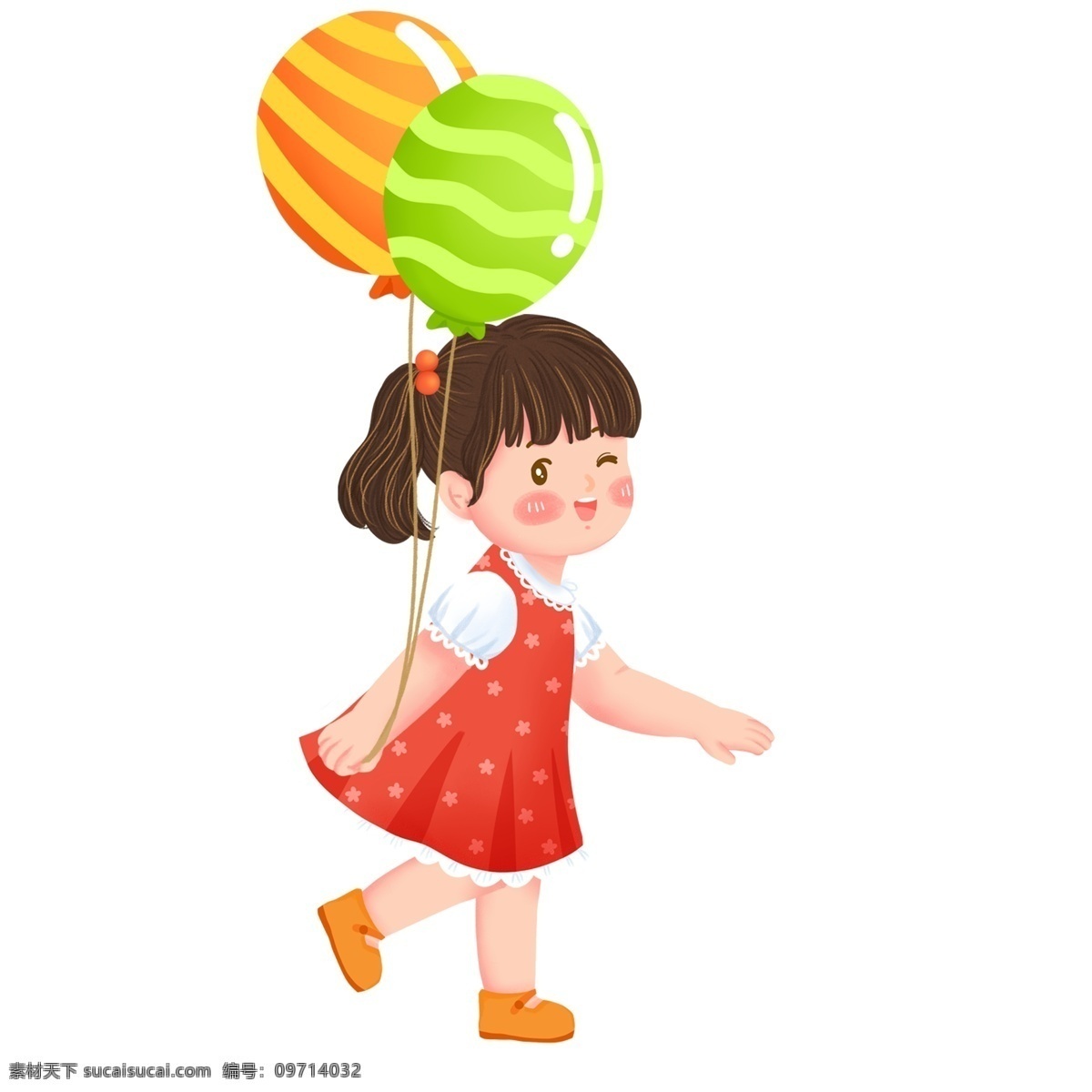 可爱 红衣 小女孩 插画 红衣服 气球 女孩 手绘 绘画 卡通 简约 小清新 装饰 彩色