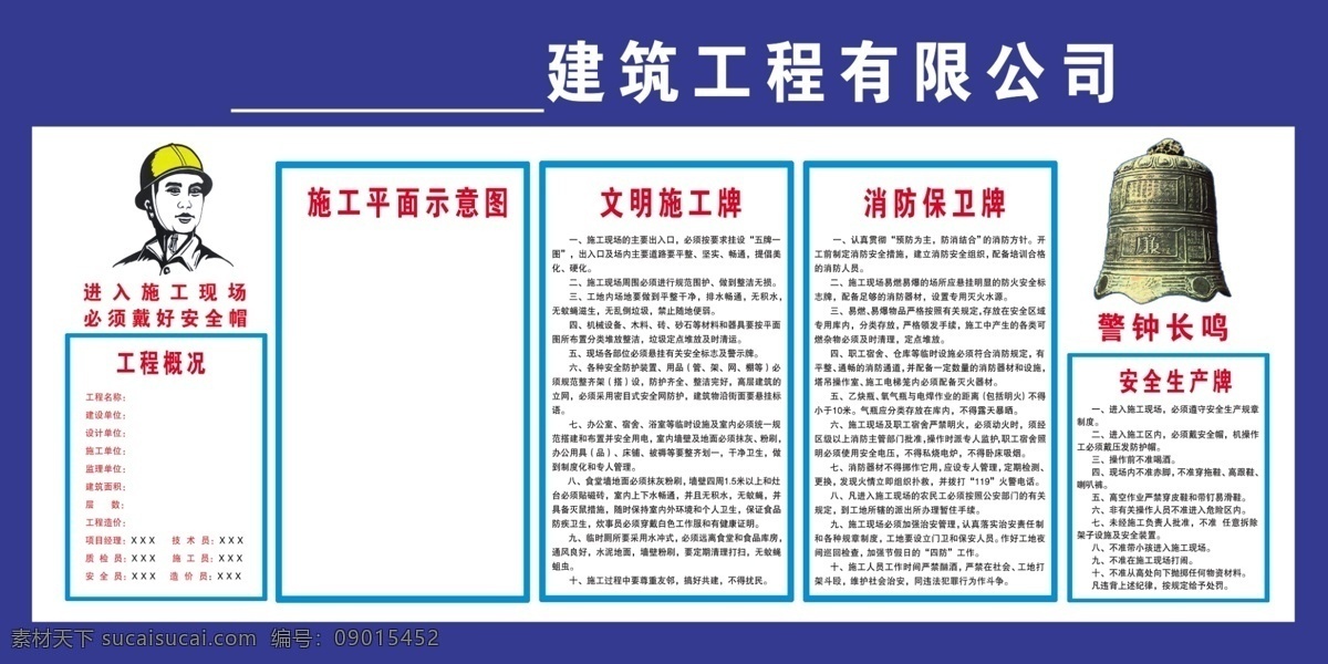 建筑工地 五牌一图 文明施工 警钟长鸣 安全施工 分层