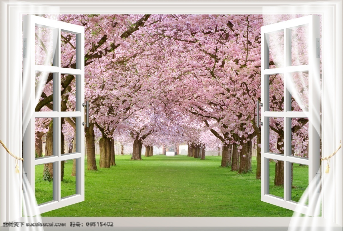3d窗户樱花 3d 窗户 草地 樱花 风景 3d设计 3d作品