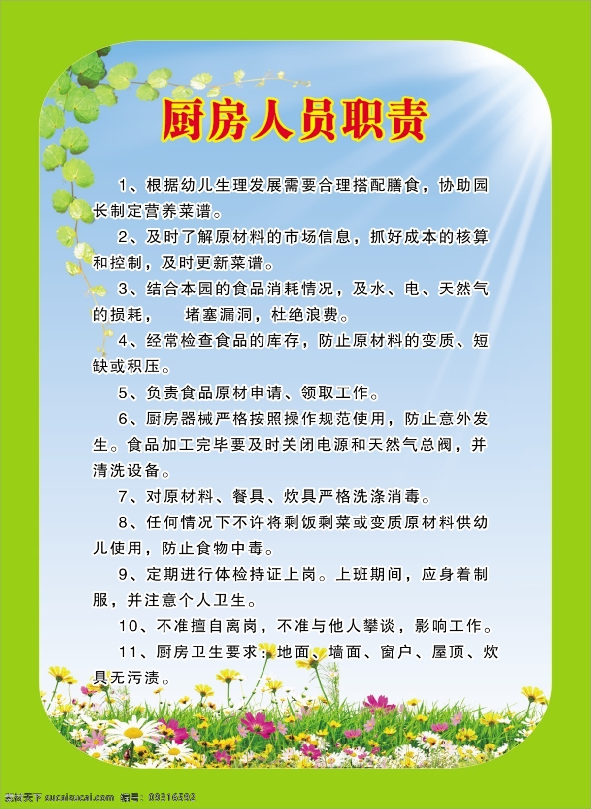 厨房人员职责 厨房 人员 职 制度 展板 制度样版 幼儿园 人员职责 展板模板 广告设计模板 源文件