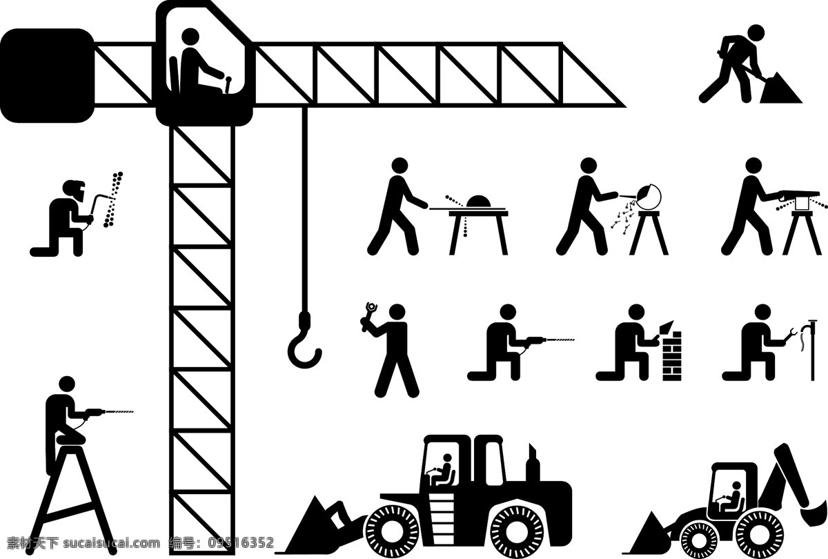 建筑 工人 火柴 梗 米 矢量 版 建设 起重机 威吓 矢量图 其他矢量图