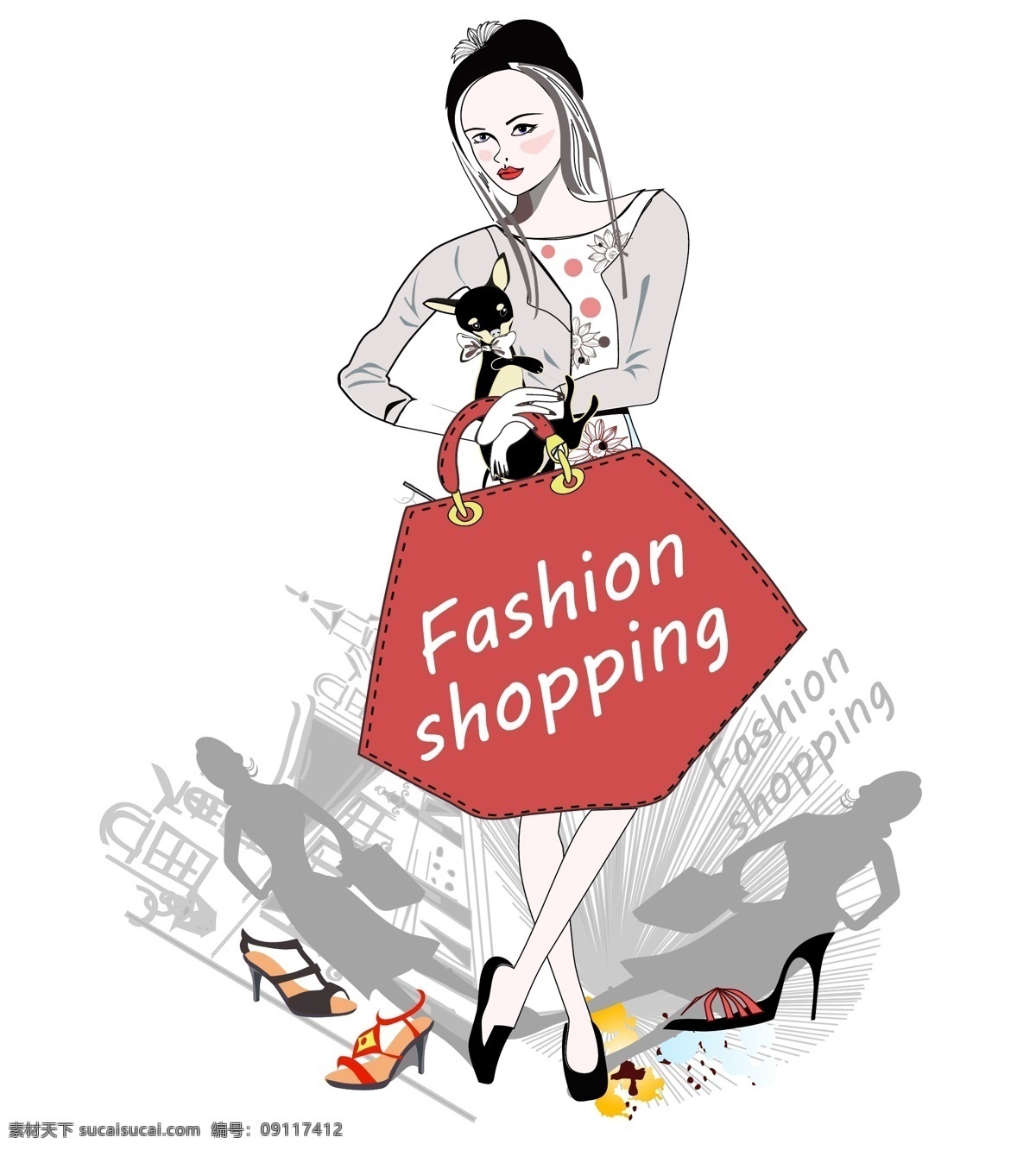 时尚 购物 女生 插画 高跟鞋 女性 人物 手绘