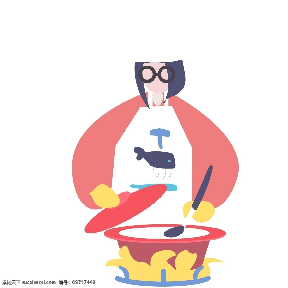卡通 煮饭 女 厨师 可爱 女生 人物 女厨师