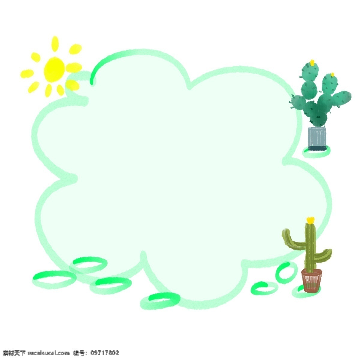 仙人掌 绿色 边框 插画 小清新边框 仙人掌边框 太阳边框 绿色边框 植物 植物边框插画