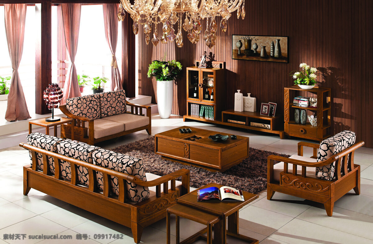 实木 沙发 背景图片 茶几 地毯 电视柜 挂画 落地窗 实木沙发 实木沙发背景 家居装饰素材 室内设计