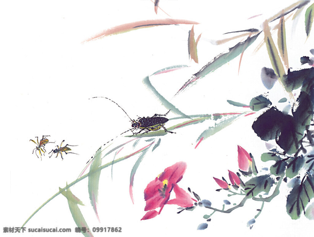 水墨画 蝗虫 昆虫 蚂蚱 蛐蛐 知了 中华艺术绘画 文化艺术
