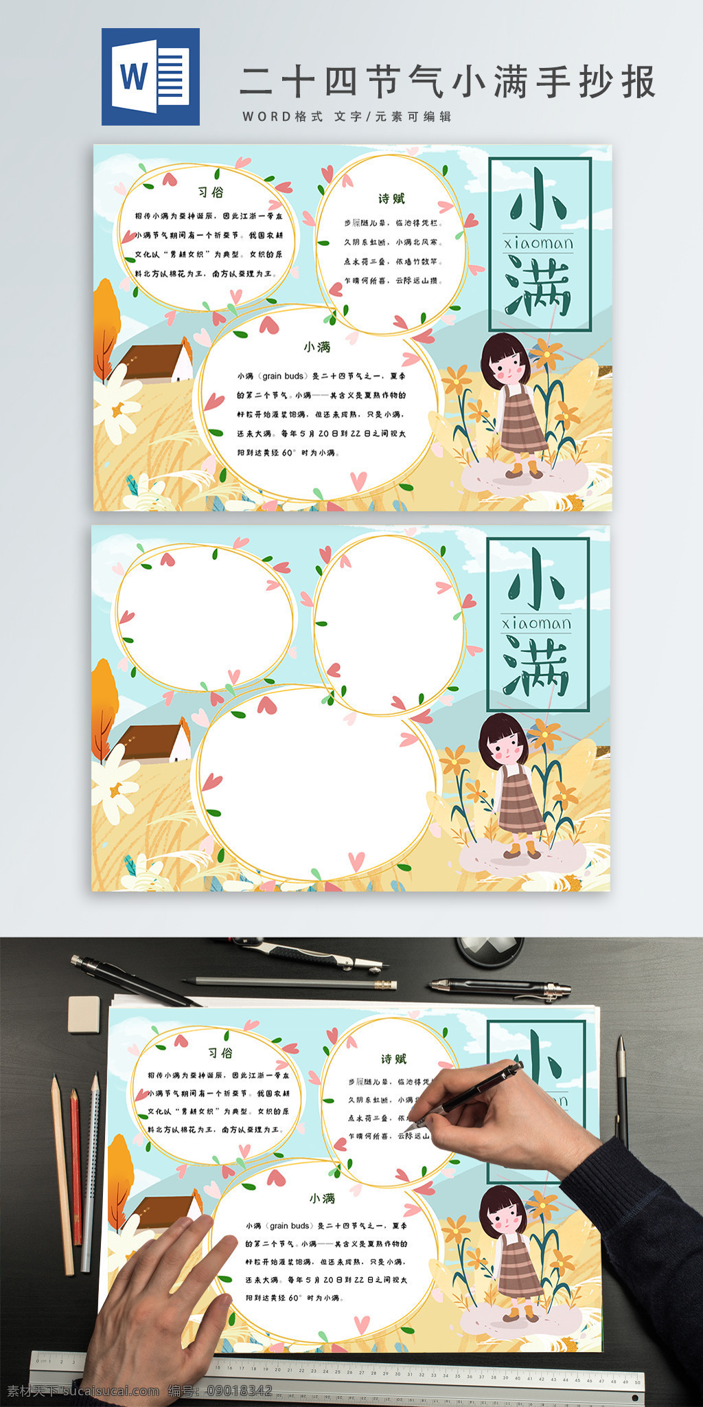二十四节气 小满 手 抄报 手抄报 夏天 小清新