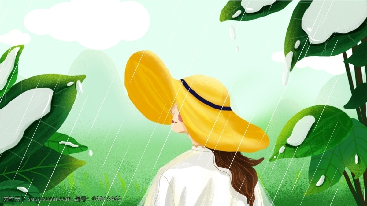 原创 二十四节气 谷雨 时节 雨 纷纷 下雨 春雨 女孩 雨滴