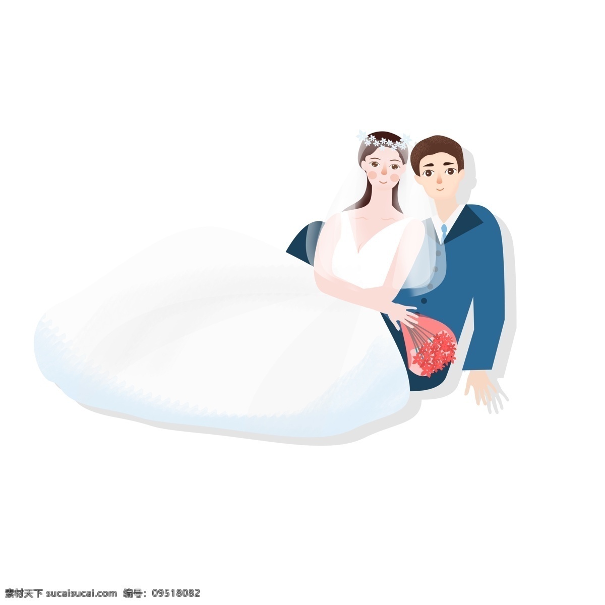 新郎 怀中 新娘 卡通 元素 玫瑰花 婚纱 结婚