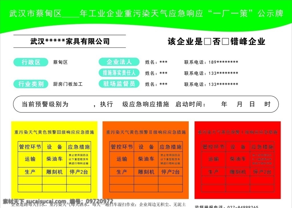 一厂一策 重污染天气 预防预警 公示牌 责任牌