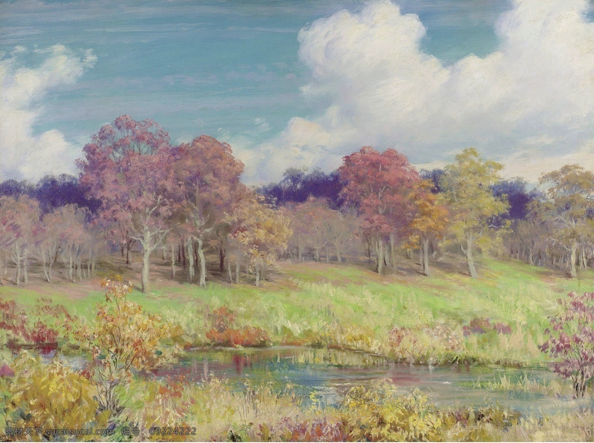 1928 风景 水景 河流 海洋 植物 树木 田园 印象 画派 写实主义 油画 装饰画 landscape autumn curran courtney charles 无 框 画 家居装饰素材