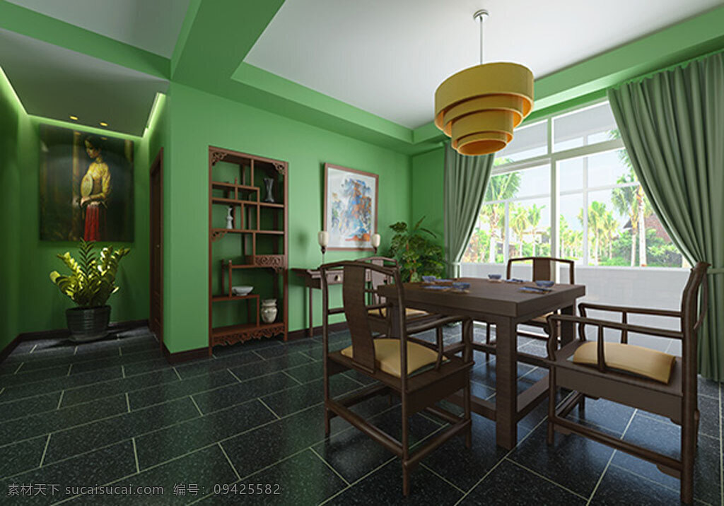 餐厅3d模型 室内设计 3d模型 灯具模型 时尚现代 桌椅组合 max 黑色