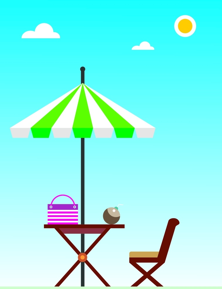 沙滩 休闲 太阳伞 椅子 矢量 展板模板