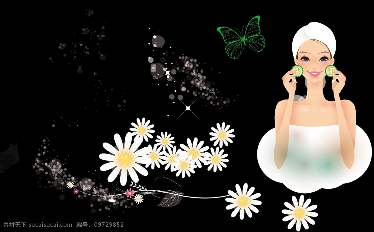 分层 蝴蝶 护肤 花朵 花纹 活动 绿色蝴蝶 美女 美容 矢量人物 花朵素材下载 花朵模板下载 矢量美女 贴黄瓜贴 装饰点点 梦幻素材 矢量蝴蝶 护肤节 矢量美女美容 源文件 psd源文件