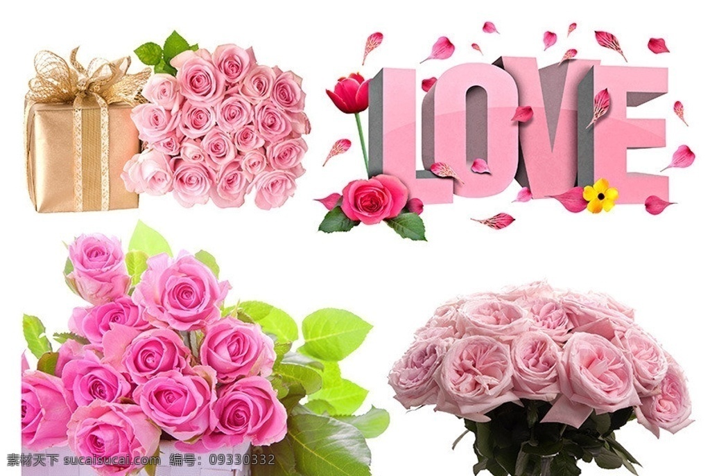 玫瑰花素材 玫瑰花 粉红玫瑰 花束 红色玫瑰 金色礼物盒 立体love 花瓣 分层 源文件