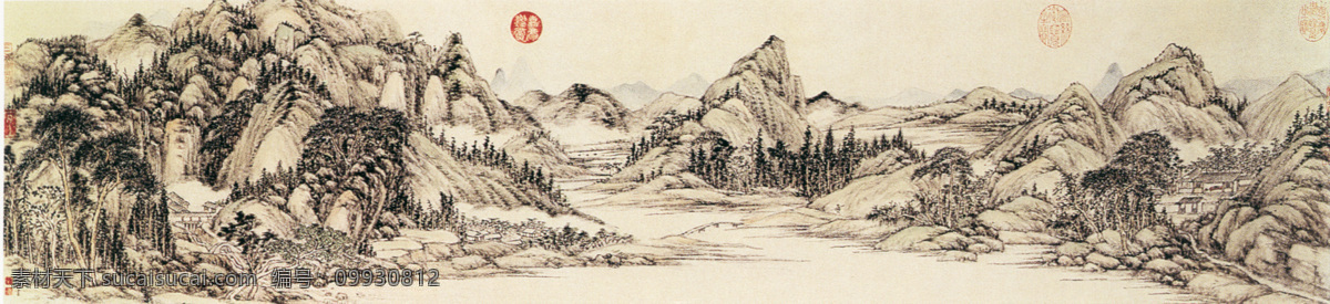 公鸡免费下载 村庄 高山 公鸡 黄牛 群山 山村景象 山顶 山谷 树木 树枝 水牛 竹子 植物 山沟 中国风 中华艺术绘画 文化艺术