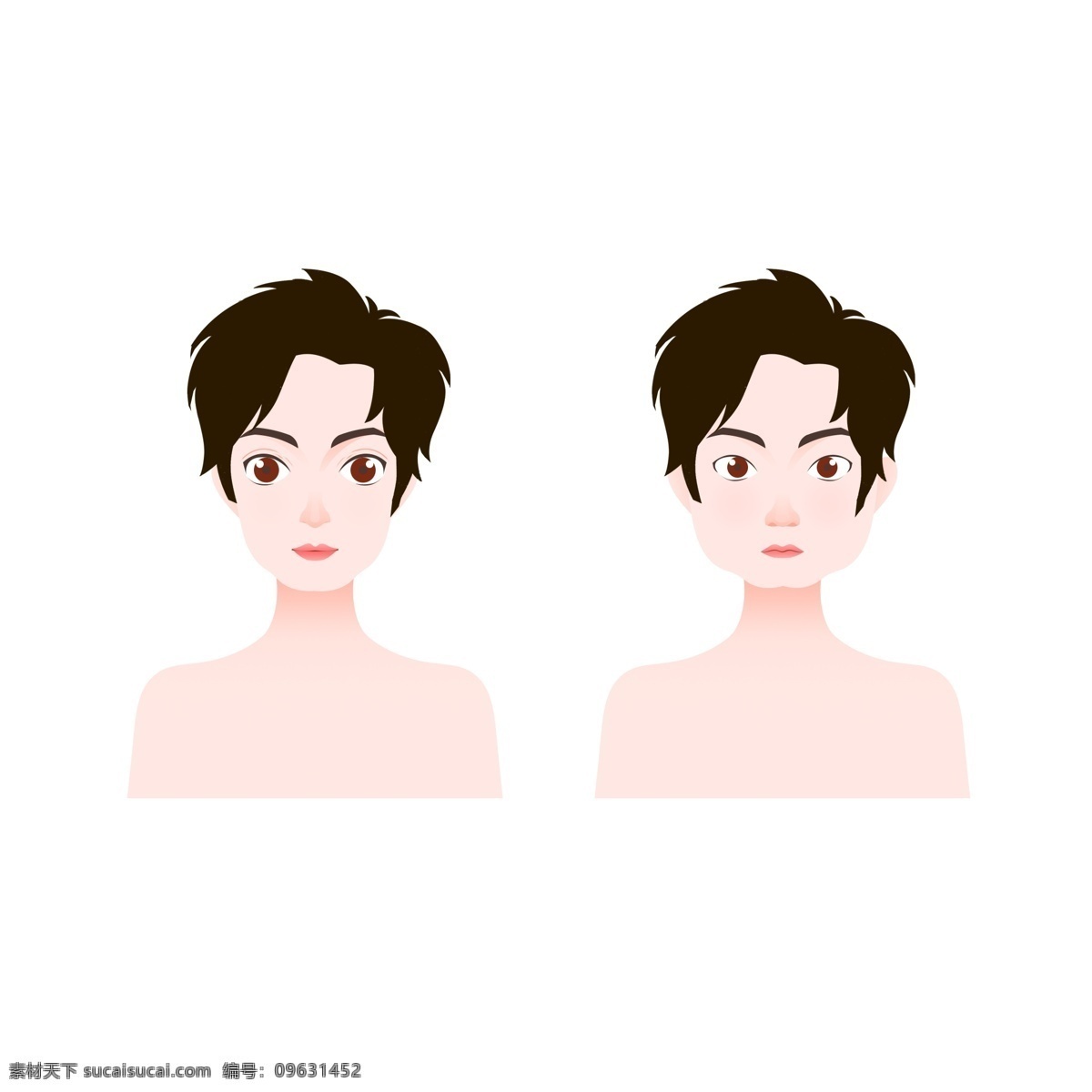 卡通 人物 男性 男生 头像 整容 变化 胖瘦 五官 对比 减肥 插画 眼睛 男人 男士 增肥 改变 胖 瘦 鼻子 嘴巴 脸型