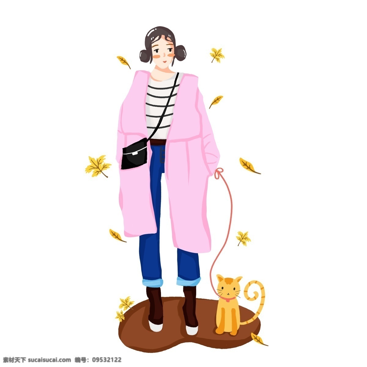手绘 商务 可爱 卡通 冬装 人物 小猫 落叶 冬季 冬天 手绘人物 猫 冬至 冬装人物 可爱人物 可爱女孩 商务插画人物 商业插画人物 冬装女孩 秋叶 漂浮落叶 手绘冬装人物 橘猫